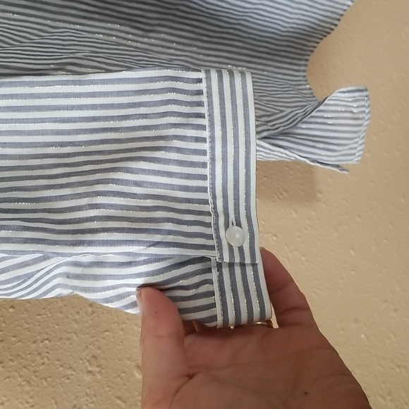 3/4 sleeve blouse blue stripes with white and gold small - Picture 4 of 6